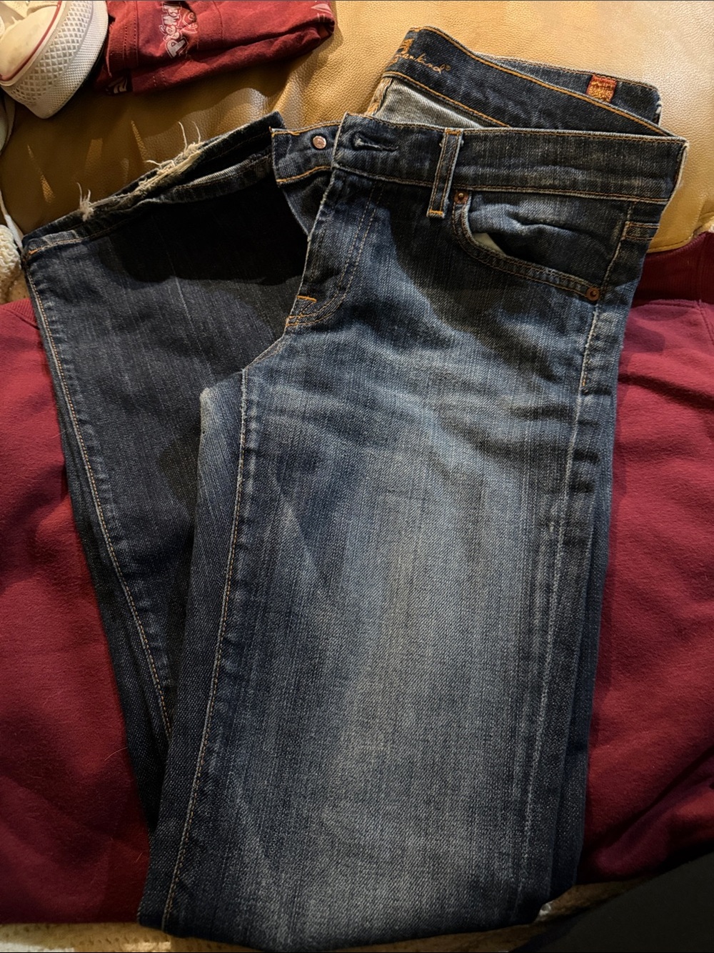 7 For All Mankind Women's Straight Jeans in Faded Blue Wash